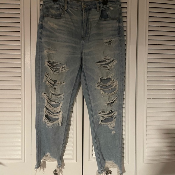 American Eagle Mom Distressed High Rise Light Blue Jeans - Picture 2 of 9